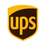 UPS shield logo in brown and yellow, representing logistics and distribution.