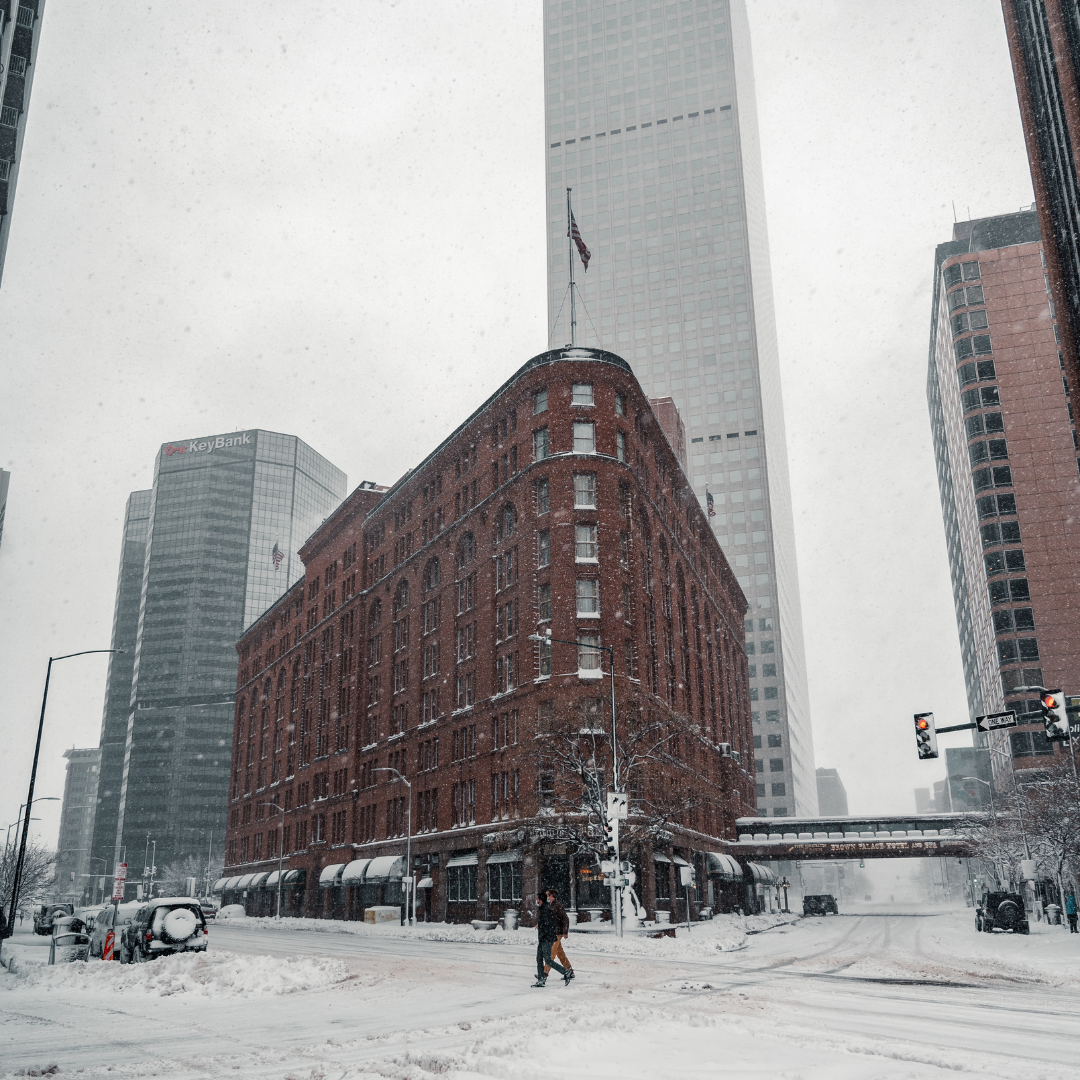 Winter commercial buildings in New York exposed to snow and freeze-thaw conditions