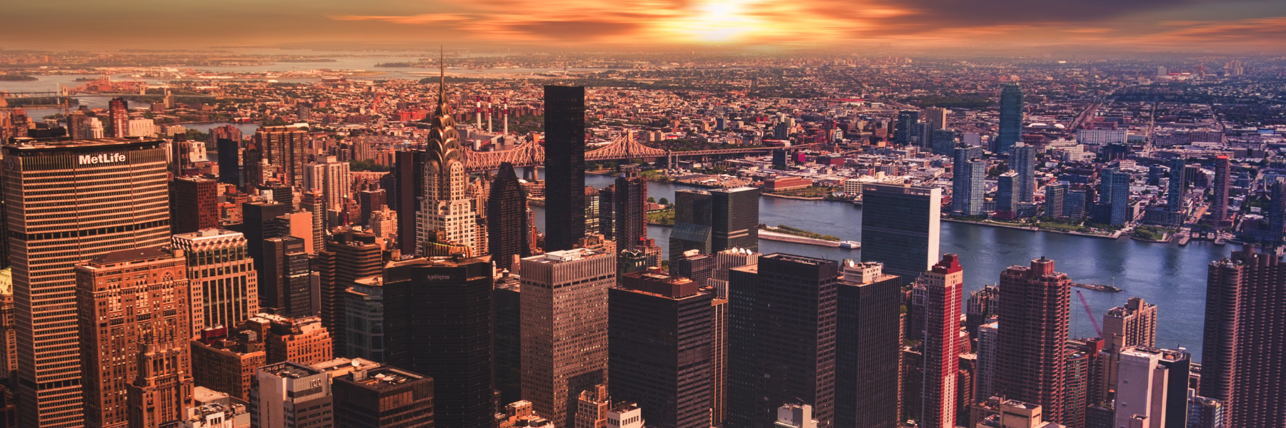 Dense city skyline with multiple commercial buildings and rooftops