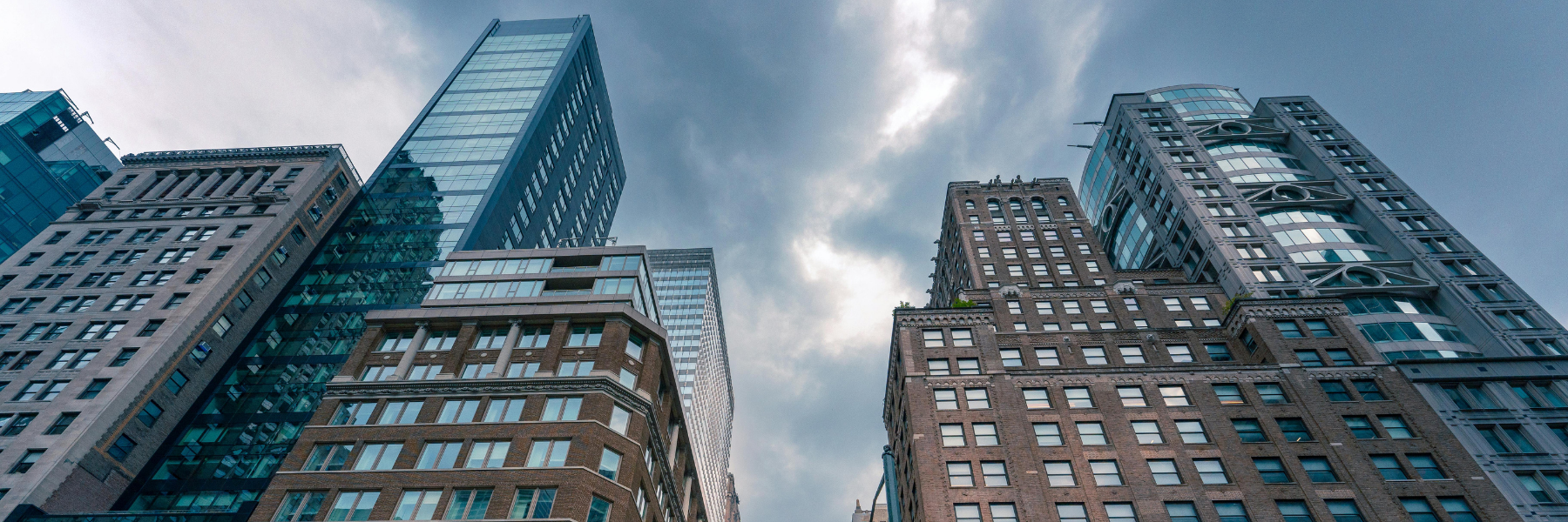 Commercial office and mixed-use buildings in New York City viewed from street level